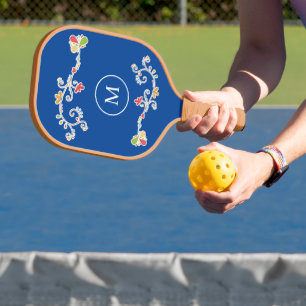 Painted Floral Monogrammed Pickleball Paddle
