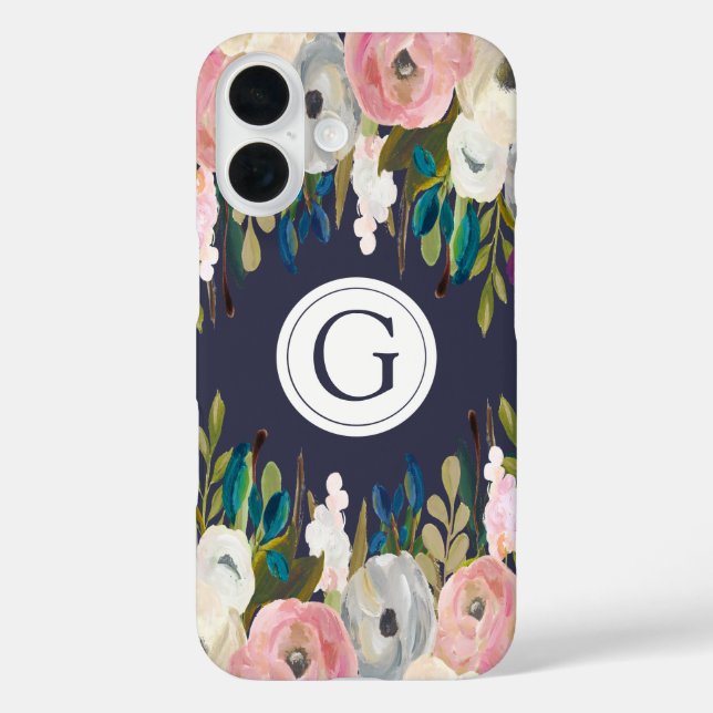 Painted Floral Navy Monogram Iphone 6 Case (Back)