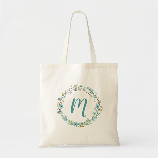 Painted Floral Personalised Monogram Canvas Bag (Front)