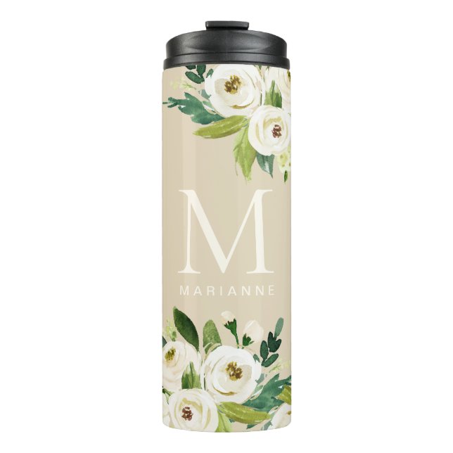 Painted Floral Personalised Monogram Quote Thermal Tumbler (Front)