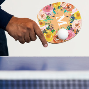 Painted Floral Personalised Monogram Table Ping Po Pong Paddle