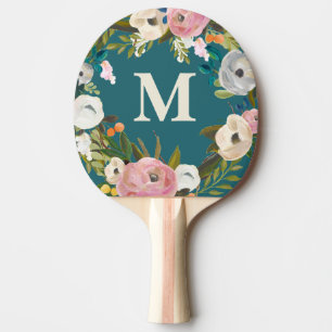 Painted Floral Personalised Monogram Table Ping Pong Paddle