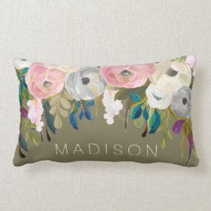 Painted Floral Personalised Name Cushion