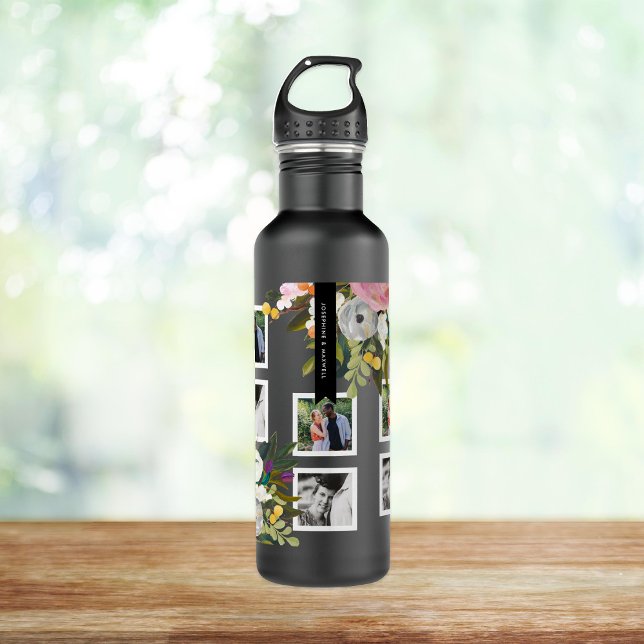 Painted Floral Photo Collage Personalised Names 710 Ml Water Bottle (Creator Uploaded)