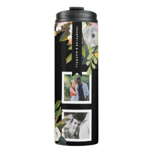 Painted Floral Photo Collage Personalised Names Thermal Tumbler