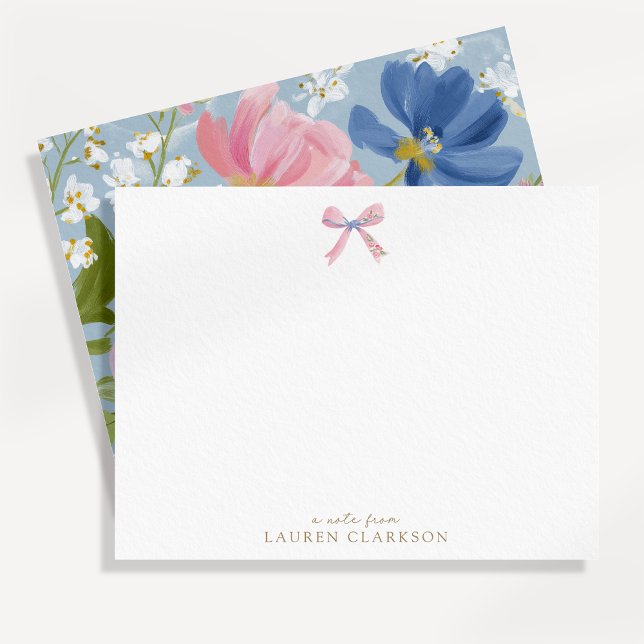 Painted Floral Pink Bow Note Card (Creator Uploaded)