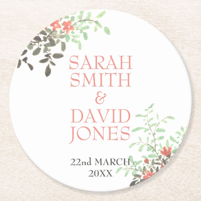 Painted Floral Round Paper Coaster (Front)