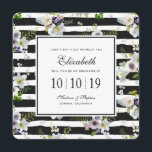 Painted Floral Striped Pattern - Bridesmaid Invitation<br><div class="desc">This floral watercolor pattern is composed of lilies and anemone on a black and white striped background.  | © and ® Bigstock® - All Rights Reserved.</div>