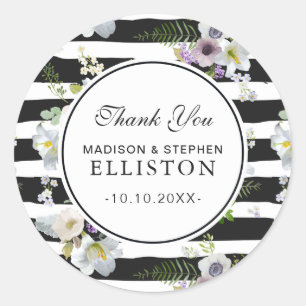 Painted Floral Striped Pattern   Thank You Classic Round Sticker
