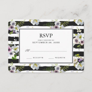 Painted Floral Striped Pattern - Wedding RSVP Card