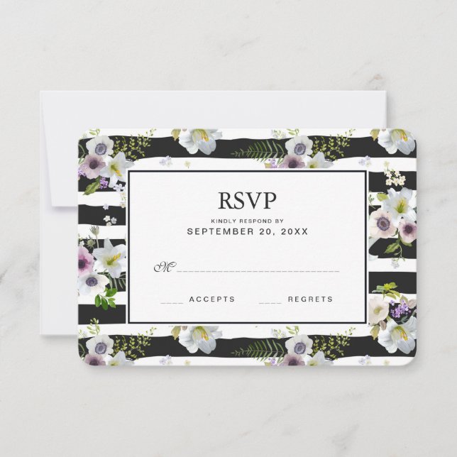 Painted Floral Striped Pattern - Wedding RSVP Card (Front)