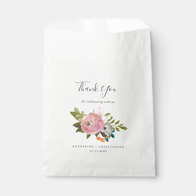 Painted Floral Thank You Wedding Favour Bags (Front)