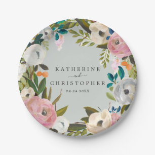 Painted Floral Wedding Cake Paper Plate