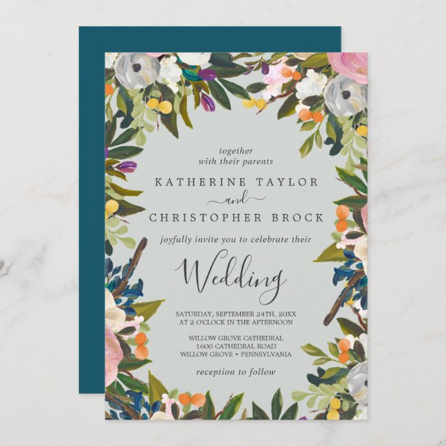 Painted Floral Wedding Invitation (Front/Back)