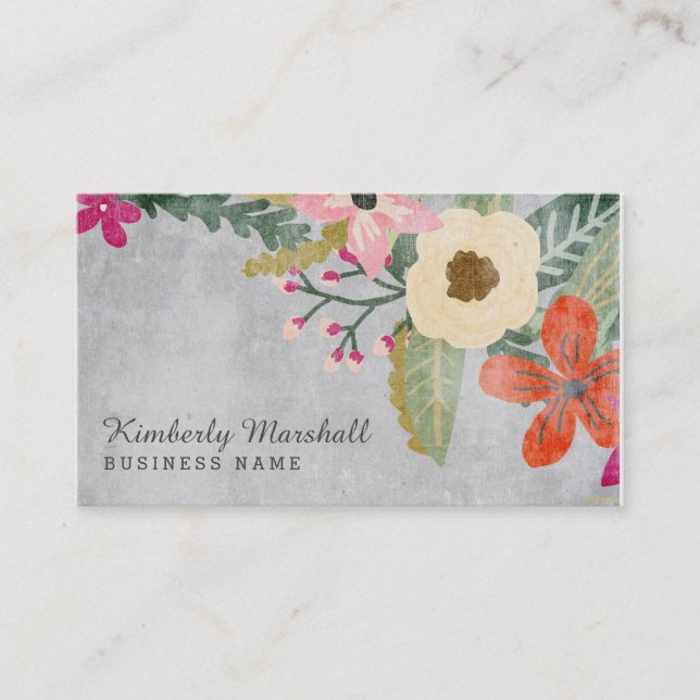 Painted Florals Business Card / Pink & Grey (Front)