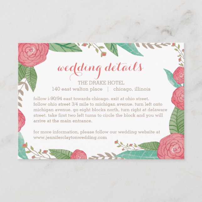 Painted Florals Wedding Enclosure Card (Front)