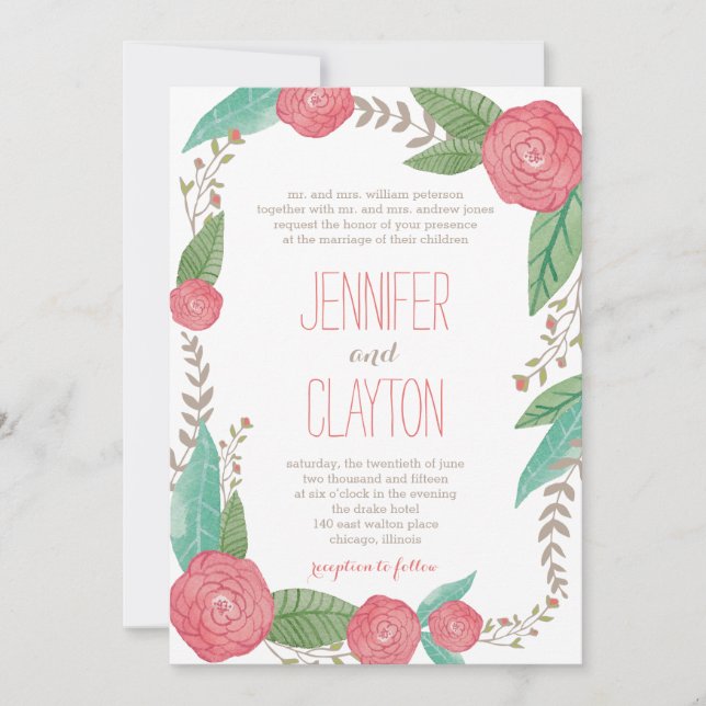 Painted Florals Wedding Invitations (Front)