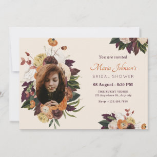 Painted flower blossom photo bridal shower invitation