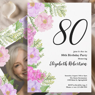 Painted Flower Custom Photo Template 80th Birthday