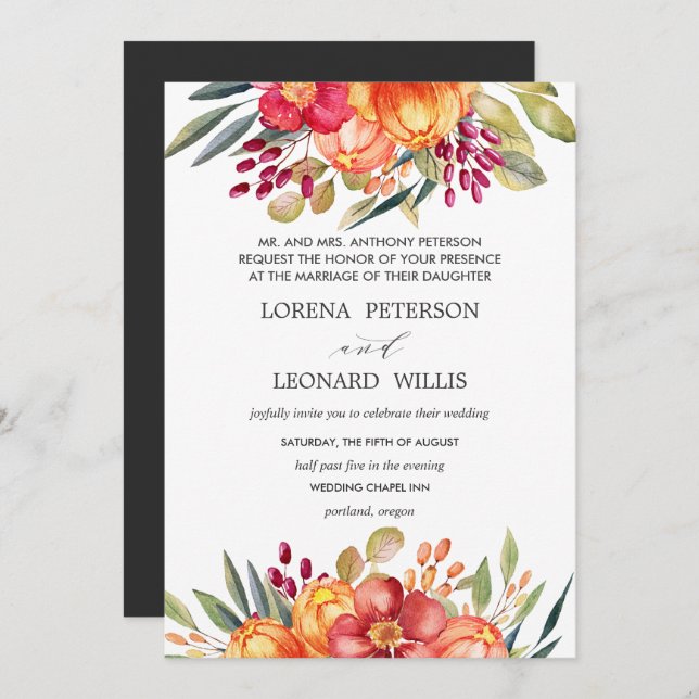 Painted Flower Modern ELEGANT Formal Invitation (Front/Back)