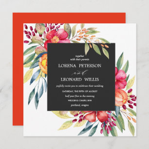 Painted Flower Modern ELEGANT Rustic square grey Invitation