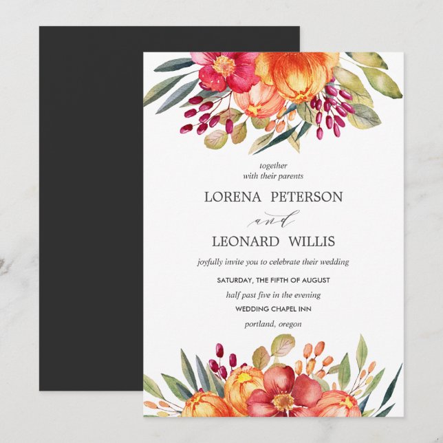 Painted Flower Modern ELEGANT Rustic Vertical Invitation (Front/Back)