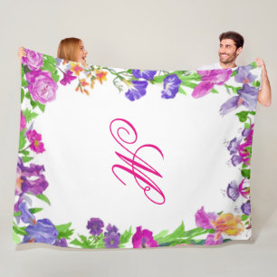 Painted Flowers Border Frame Fleece Blanket