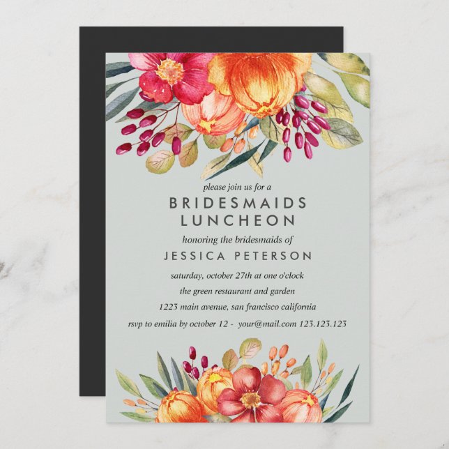 Painted  Flowers Bridesmaids Luncheon Wedding Invitation (Front/Back)