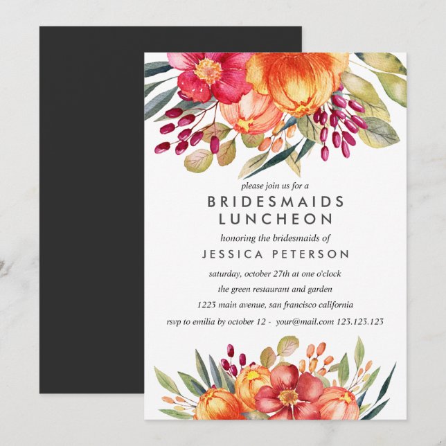 Painted  Flowers Bridesmaids Luncheon Wedding Invitation (Front/Back)