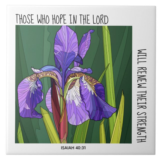 Painted Flowers (Iris) w/ verse from Isaiah 40:31 Tile (Front)
