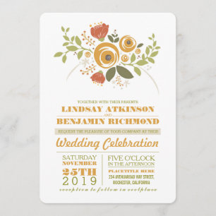 Painted flowers modern casual wedding invitation