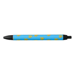 painted flowers on blue black ink pen