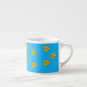 painted flowers on blue espresso cup