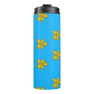 painted flowers on blue thermal tumbler
