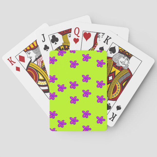 painted flowers on green playing cards (Back)