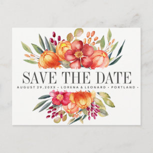 Painted Flowers Orange Wedding save the date Announcement Postcard