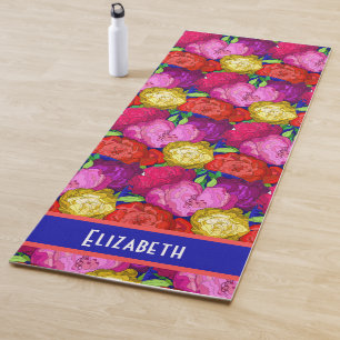 Painted Flowers Pastel Roses, Personalise w Name Yoga Mat