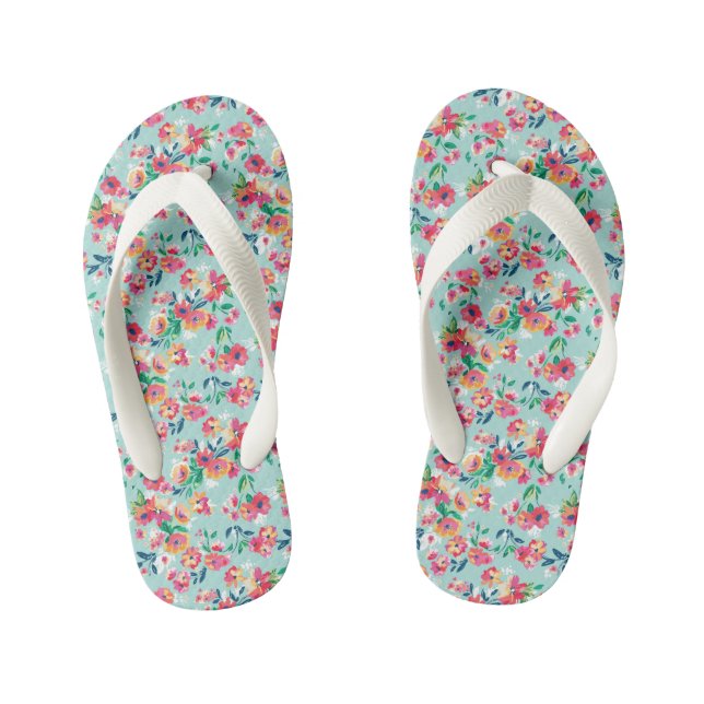 Painted Flowers Pattern Kid's Jandals (Footbed)