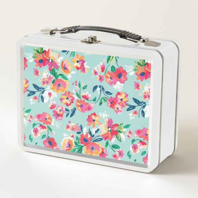 Painted Flowers Pattern Metal Lunch Box (Front)