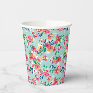 Painted Flowers Pattern Paper Cups