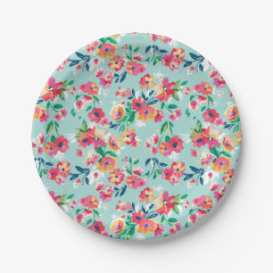 Painted Flowers Pattern Paper Plate