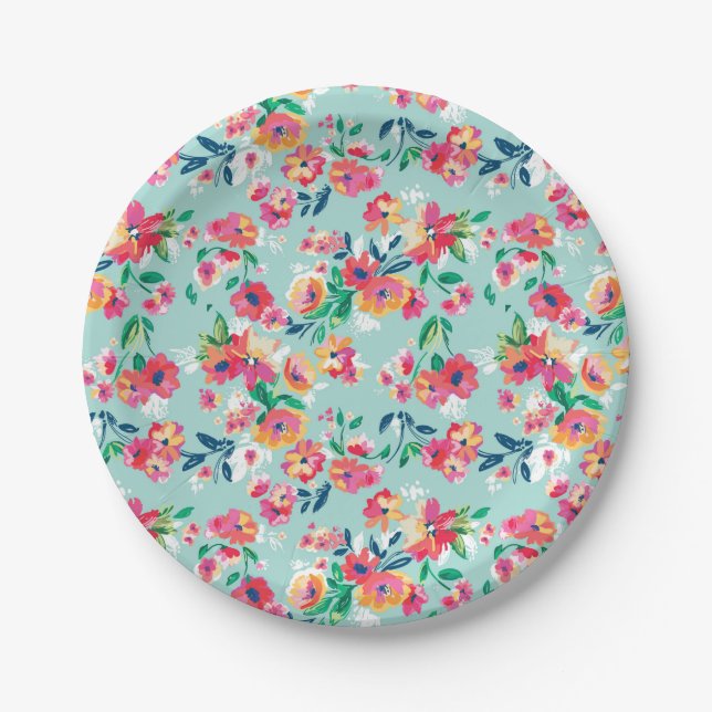 Painted Flowers Pattern Paper Plate (Front)