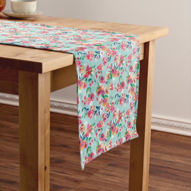 Painted Flowers Pattern Short Table Runner (In Situ)