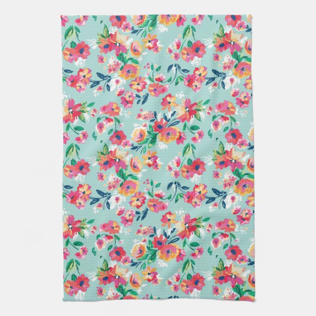 Painted Flowers Pattern Tea Towel (Vertical)