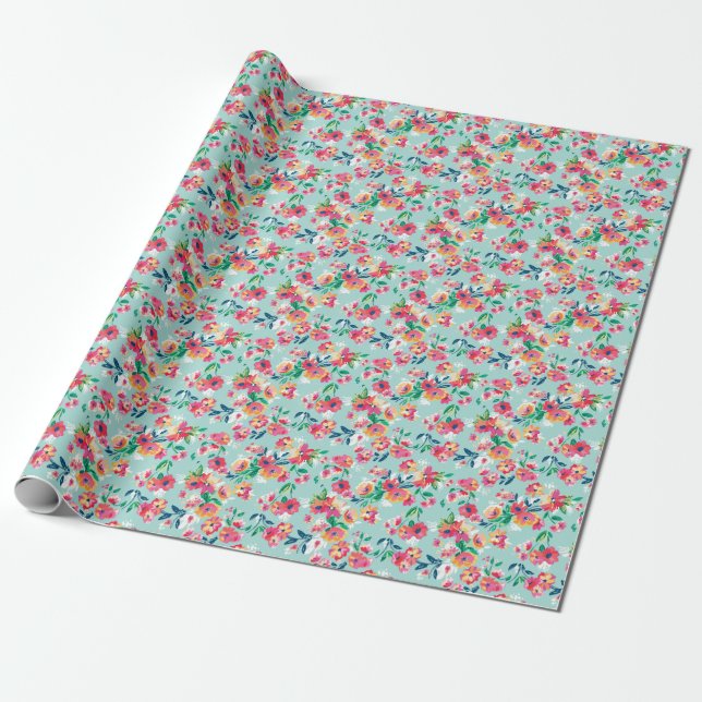 Painted Flowers Pattern Wrapping Paper (Unrolled)