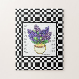 Painted flowers, Psalm 118:24, checkerboard back Jigsaw Puzzle