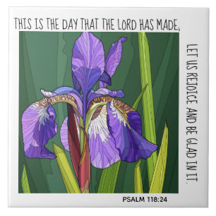 Painted flowers (purple iris); verse Psalm 118:24 Tile