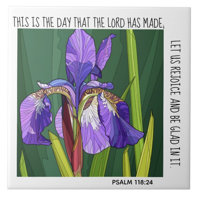 Painted flowers (purple iris); verse Psalm 118:24  Tile (Front)