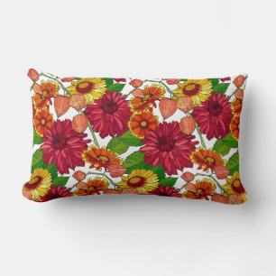 Painted flowers, scattered daisies floral lumbar cushion