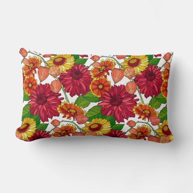 Painted flowers, scattered daisies floral lumbar cushion (Front)